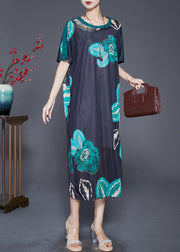 Elegant Black Oversized Print Silk Maxi Dresses Summer