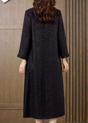 Elegant Black Patchwork Jacquard Silk Long Dress Fall