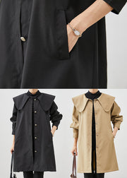 Elegant Black Peter Pan Collar Pockets Cotton Coat Outwear Fall