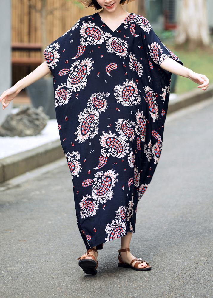 Elegant Floral Summer Dresses Long Cotton Caftans Plus Size