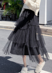 Elegant Black Ruffled High Waist Tulle Skirt Summer
