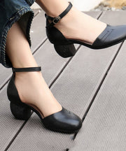 Elegant Black Splicing Buckle Strap Chunky High Heels