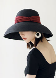 Elegant Black Straw Woven Beach Holiday Floppy Sun Hat