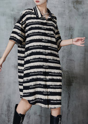 Elegant Black Striped Chiffon Shirt Dress Summer