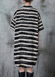 Elegant Black Striped Chiffon Shirt Dress Summer