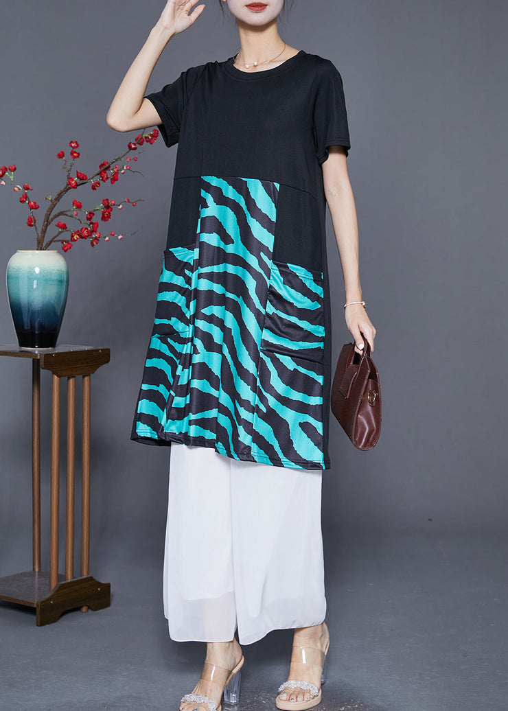 Elegant Black Striped Patchwork Pockets Cotton Maxi Dresses Summer