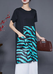 Elegant Black Striped Patchwork Pockets Cotton Maxi Dresses Summer