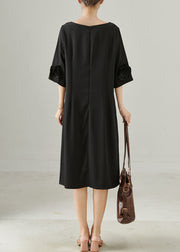 Elegant Black Three-dimensional Floral Chiffon Dress Half Sleeve