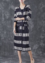 Elegant Black V Neck Letter Print Cotton Dresses Spring