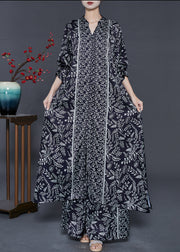 Elegant Black V Neck Print Chiffon Two Pieces Set Fall