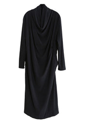 Elegant Black Velour Blended Cozy Draping Long Dresses Spring