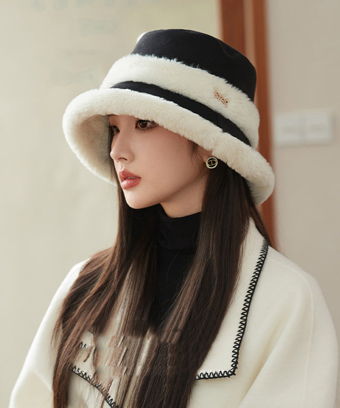 Elegant Black Versatile Warm Fleece Bucket Hat