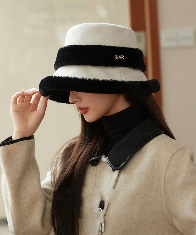 Elegant Black Versatile Warm Fleece Bucket Hat