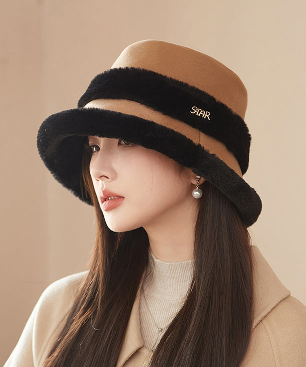 Elegant Black Versatile Warm Fleece Bucket Hat