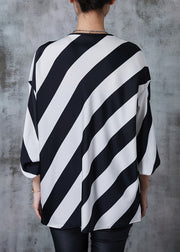 Elegant Black White Striped Oversized Chiffon Shirts Spring