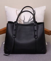 Elegant Black Zippered Faux Leather Tote Handbag