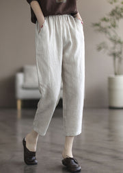 Elegant Black tPatchwork Elastic Waist Solid Linen Crop Pants