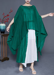 Elegant Blackish Green Oversized Asymmetrical Design Silk Two Pieces Set Summer