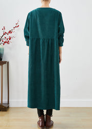 Elegant Blackish Green Oversized Pockets Corduroy Trench Fall