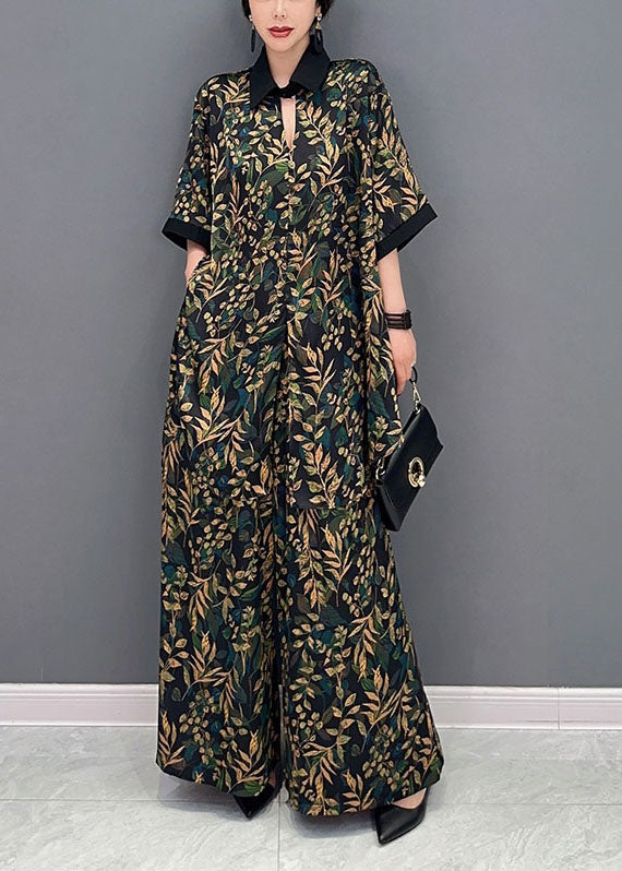 Elegant Blackish Green Oversized Print Chiffon Two Pieces Set Summer