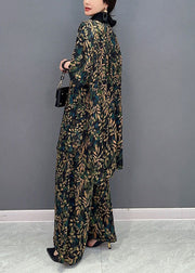 Elegant Blackish Green Oversized Print Chiffon Two Pieces Set Summer