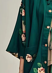 Elegant Blackish Green Ruffled Floral Button Coats Fall