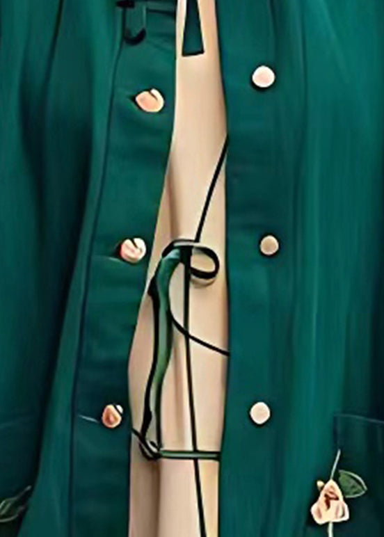 Elegant Blackish Green Ruffled Floral Button Coats Fall