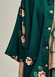 Elegant Blackish Green Ruffled Floral Button Coats Fall