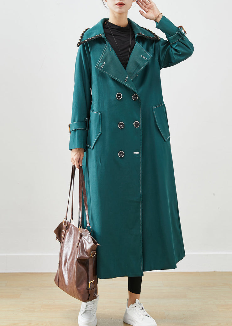 Elegant Blacksih Green Double Breast Pockets Cotton Coats Fall