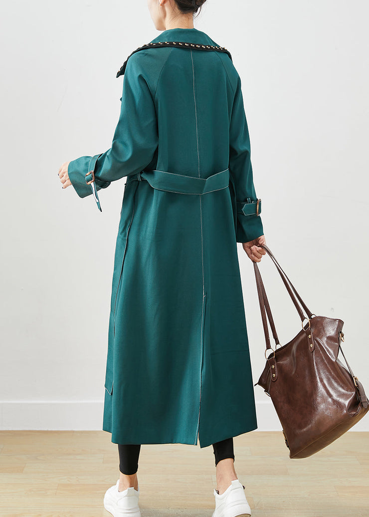 Elegant Blacksih Green Double Breast Pockets Cotton Coats Fall