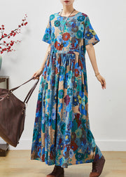 Elegant Blue Cinched Exra Large Hem Cotton Dress Summer