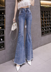 Elegant Blue High Waist Button Long Jeans Spring