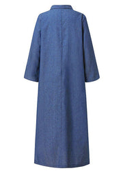 Elegant Blue Peter Pan Collar Patchwork Long Denim Dress Long Sleeve