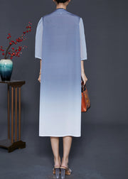 Elegant Blue Print Silk Fake Two Piece Dress Summer
