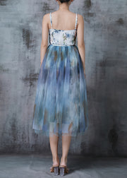 Elegant Blue Tie Dye Exra Large Hem Tulle Cami Dresses Summer