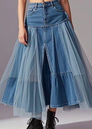 Elegant Blue Tulle Patchwork Exra Large Hem Denim Skirts Spring