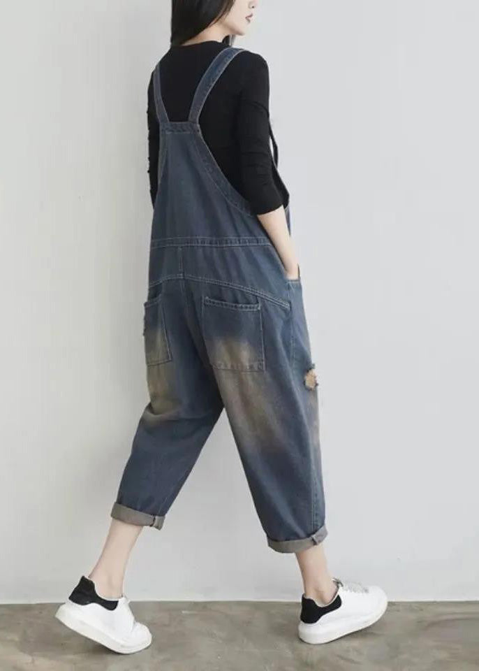 Elegant Blue V Neck Patchwork Button Jumpsuit Summer