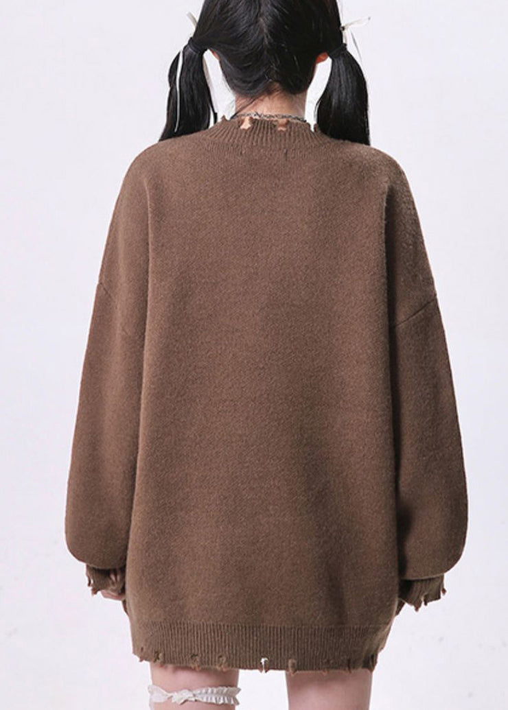 Elegant Brown Oversized Dog Knit Sweaters Spring