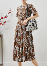 Elegant Brown Print Silm Fit Cotton Long Dresses Summer