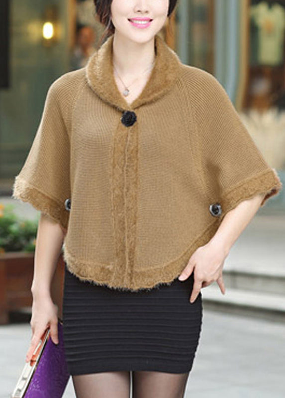 Elegant Camel Peter Pan Collar Knit Cardigan Fall