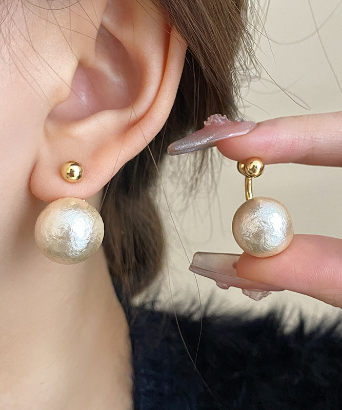 Elegant Champagne Copper 14K Gold Pearl Stud Earrings