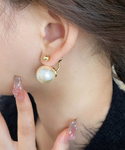 Elegant Champagne Copper 14K Gold Pearl Stud Earrings