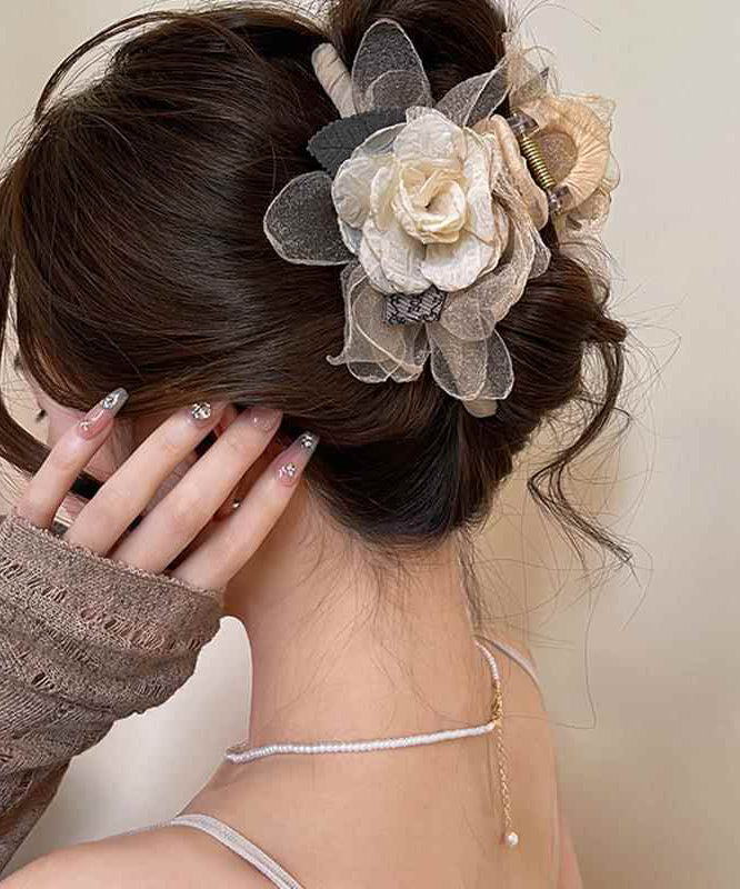 Elegant Champagne Metal Tulle Rose Hairpin