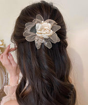 Elegant Champagne Metal Tulle Rose Hairpin