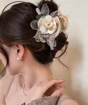 Elegant Champagne Metal Tulle Rose Hairpin