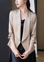 Elegant Champagne Peter Pan Collar Wrinkled Satin Coats Spring