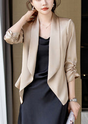 Elegant Champagne Peter Pan Collar Wrinkled Satin Coats Spring