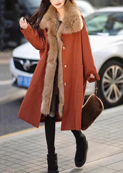 Elegant Chocolate Fur Collar Removable Warm Fleece Long Parkas Winter