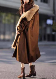 Elegant Chocolate Fur Collar Removable Warm Fleece Long Parkas Winter