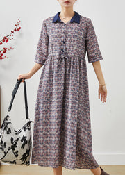 Elegant Cinched Print Cotton Long Dress Half Sleeve